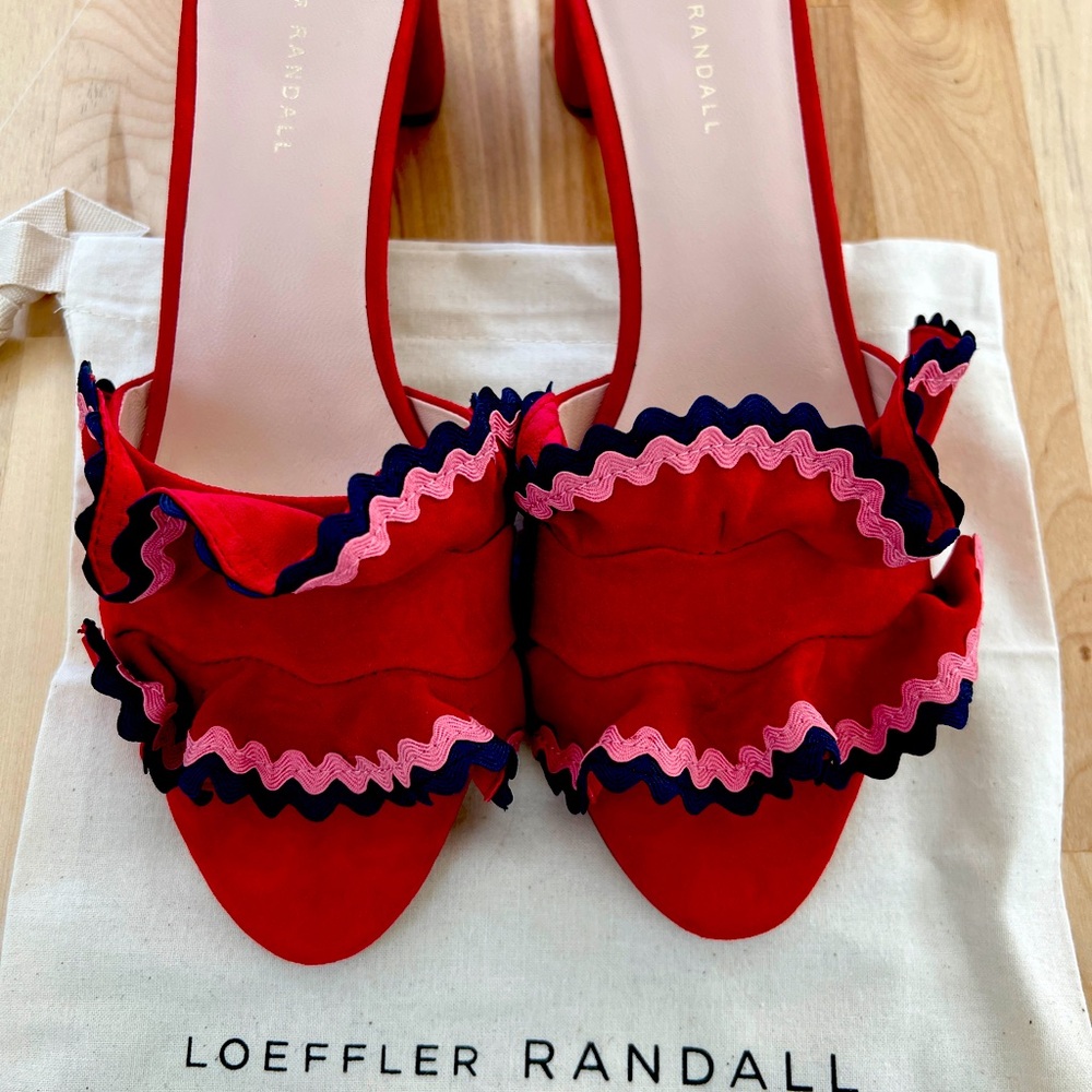Loeffler Randall Red Suede Ruffle Mules 11